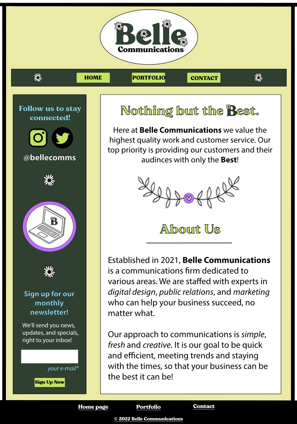 Belle Communications Website Mockup